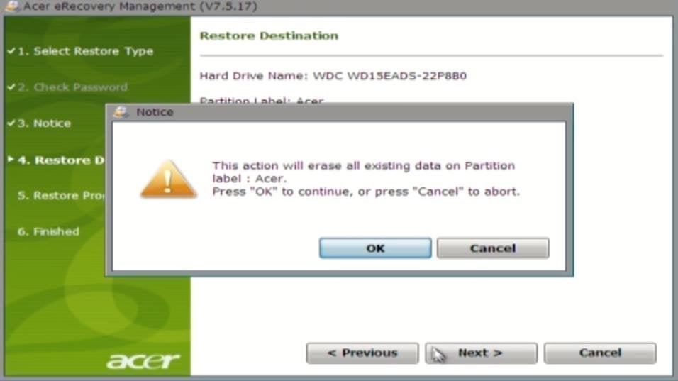 how to restore acer pc back to factory settings